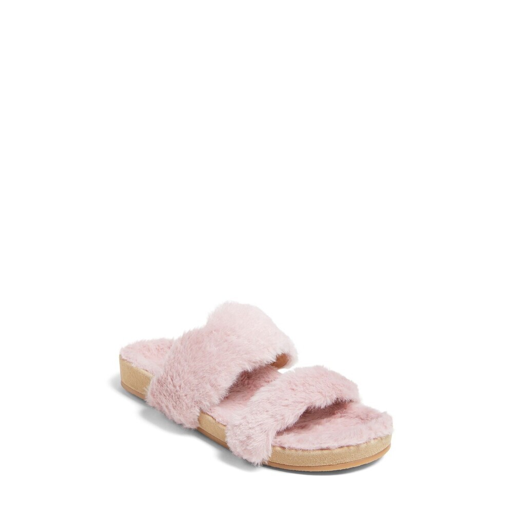 Jack Rogers Lauren Comfort Cozy Sandal Womens 7.5 Pink Faux Fur Slip-On JOBB1459